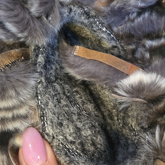 RARE Gray Metallic Accent Cardigan Sweater with Feather Accent Trim - Picture 8 of 16